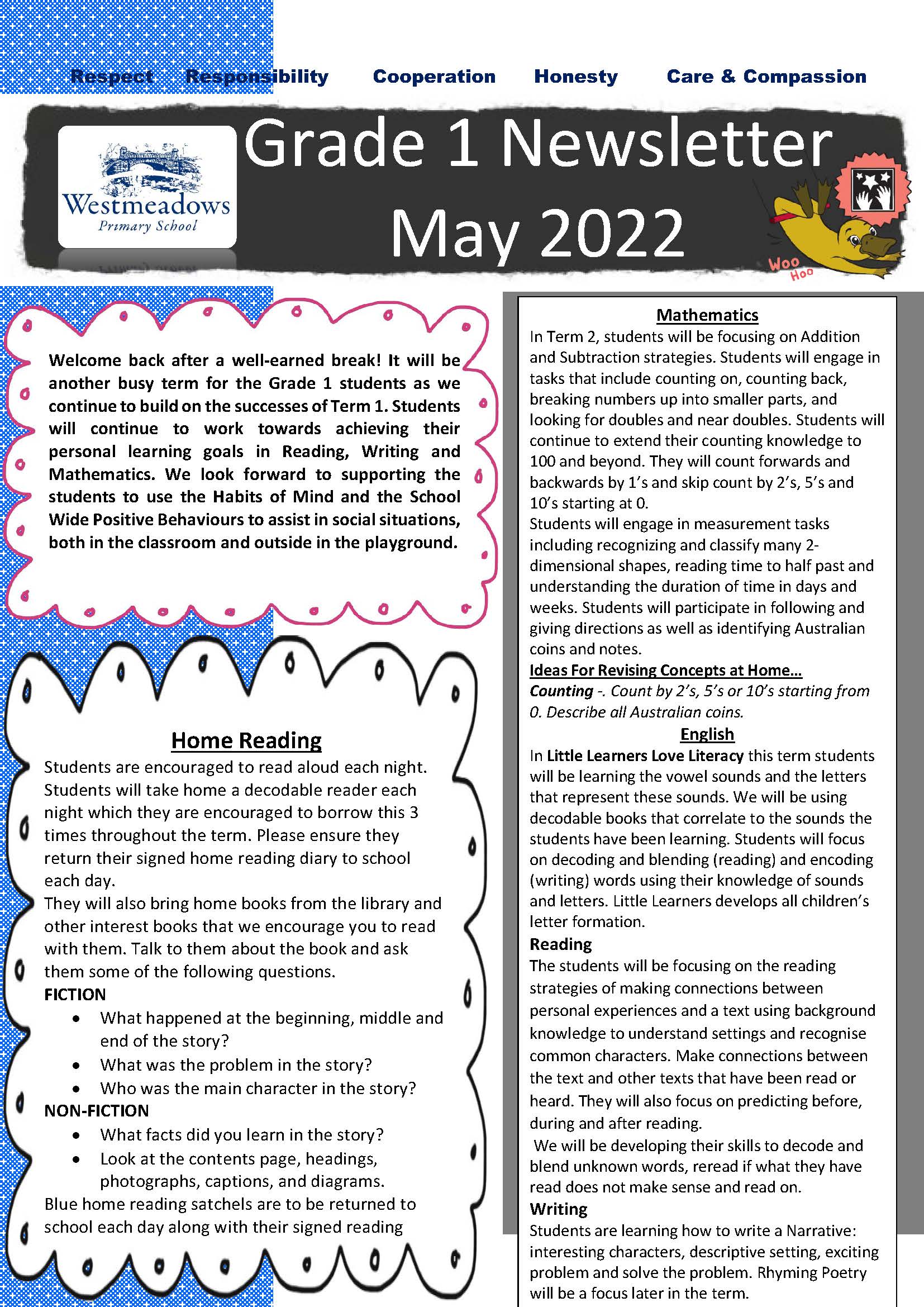 Grade 1 Term 2, 2022 Newsletter_Page_1